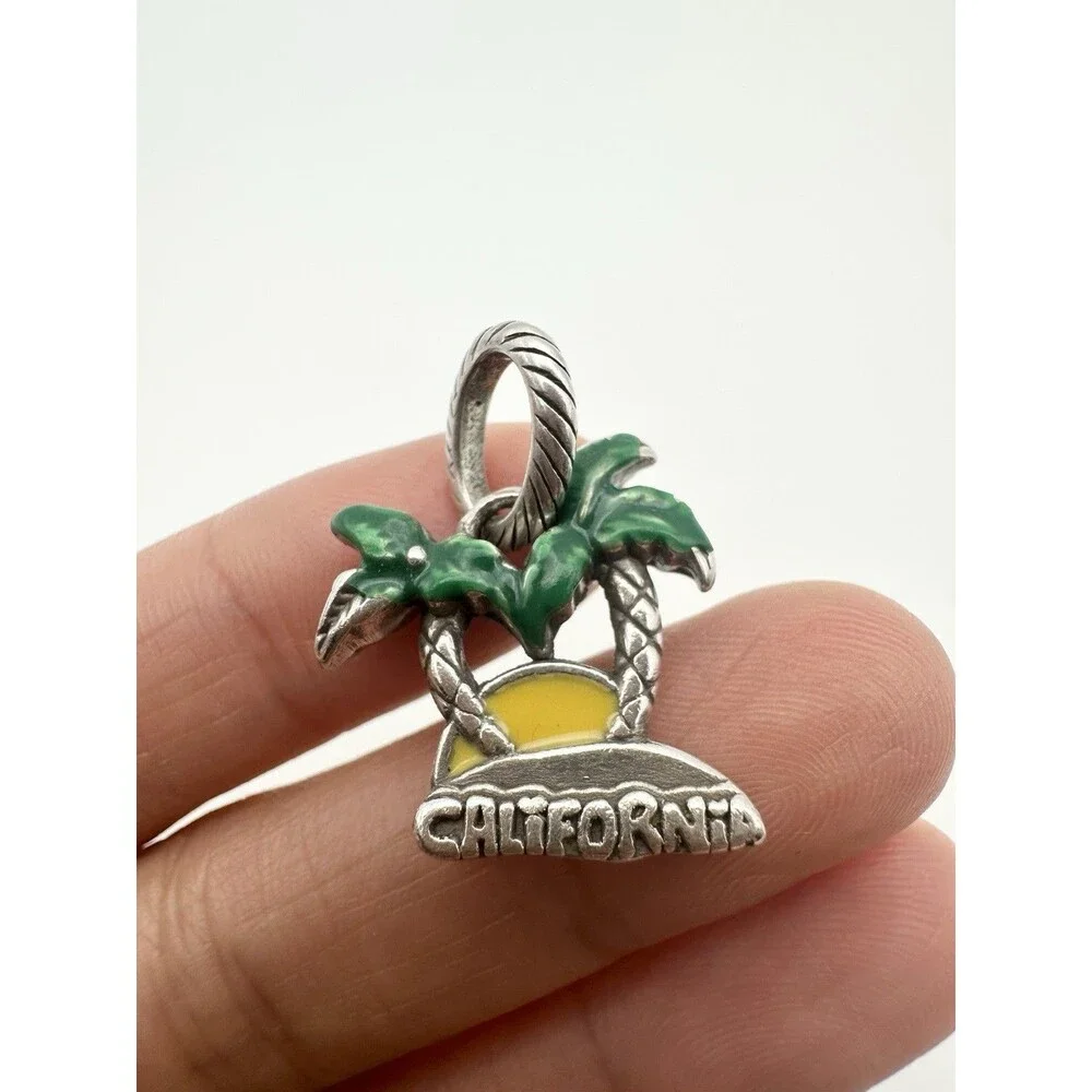 Brighton CALIFORNIA Palm Tree Silver Tone Enamel Pendant Charm